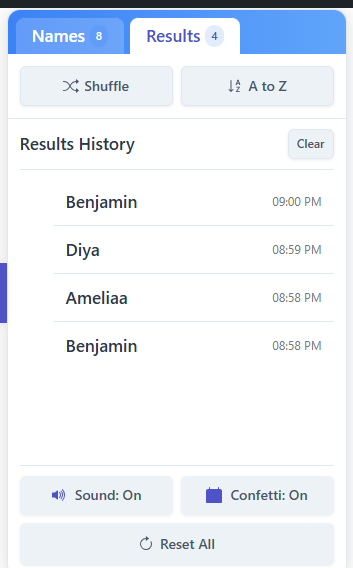 Wheel Of Names- Results